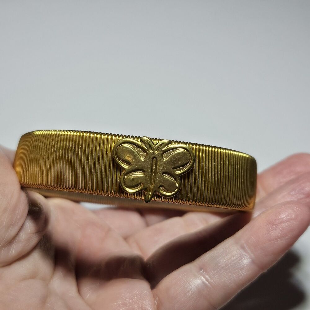 Vintage Gold Tone Stretch Coil Butterfly Bracelet 8" Adjustable